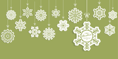 hanging snow star greetings banner for christmas time