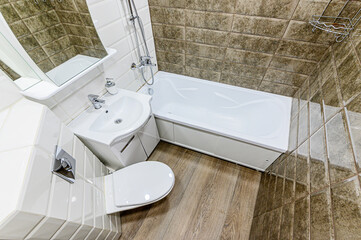 interior apartment room bathroom, sink, decorative elements, toilet