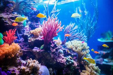 Naklejka na ściany i meble lively and bustling community of fish within coral reef, showcasing multitude of species, schools, and vibrant tapestry of life that fills these underwater neighborhoods