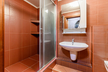 interior apartment room bathroom, sink, decorative elements, toilet