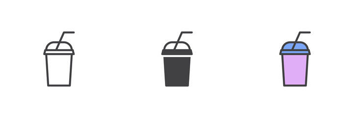 Smoothie cup with straw different style icon set