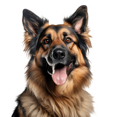 Close-up portrait of a german shepherd dog isolated on transparent background cutout, PNG file. - obrazy, fototapety, plakaty
