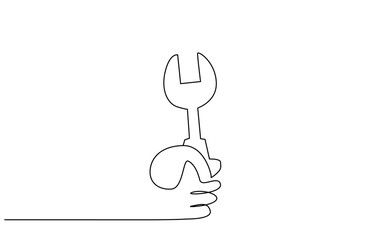 human person hand holding wrench one line art design