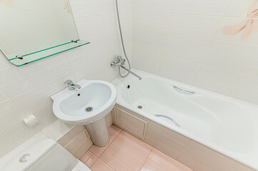 interior apartment room bathroom, sink, decorative elements, toilet