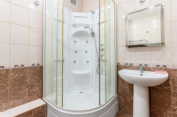 interior apartment room bathroom, sink, decorative elements, toilet
