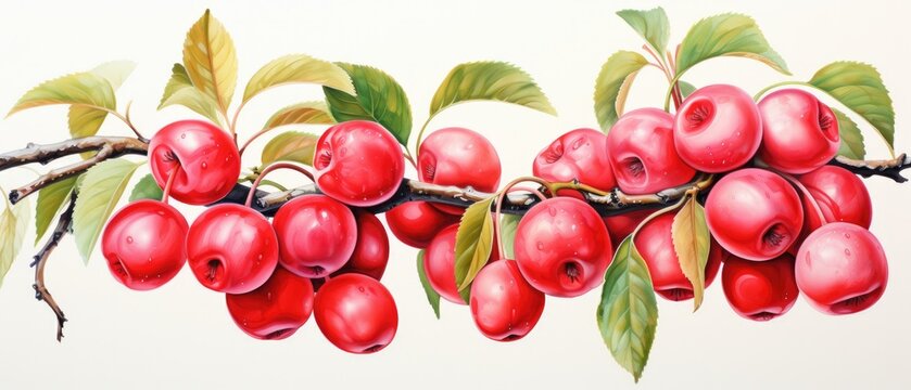Behold the Barbados cherry in watercolor, a blend of crimson and emerald. Each stroke on the canvas narrates the story of this exotic fruit.