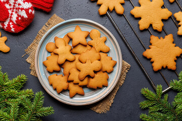 Gingerbread cookies and fir tree branch