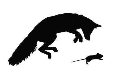 The silhouettes running fox and mouse.
