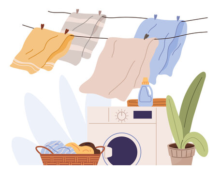 Laundry. Vector illustration. Cleaning heavily soiled clothes requires pre-treatment Proper laundry techniques extend clothing lifespan Sorting laundry by temperature prevents damage Eco-friendly