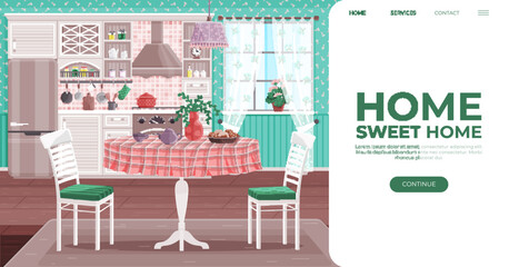 Kitchen vector illustration. The kitchen metaphorically symbolizes heart home, blending styles Culinary joy thrives in well-designed kitchen interiors adorned with practical decor Cookware