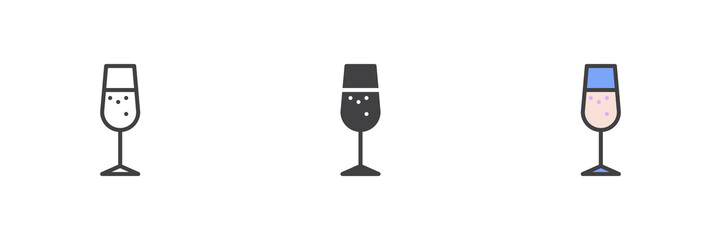 Champagne glass different style icon set