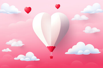 Naklejka premium Valentine's Day background with a heart-shaped hot air balloon flying in the sky. 