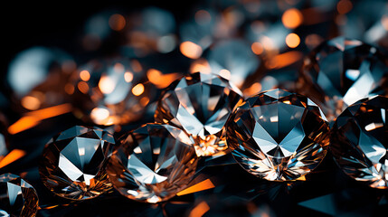 A pile of small reflective, glassy diamonds shines brightly.Expensive jewelry displays piled up and some fell on the ground. - obrazy, fototapety, plakaty