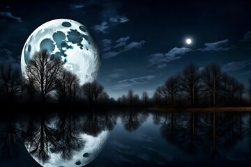Fototapeta na wymiar Captivating full moon illuminating clouds and stars in night sky, sky with moon and clouds 
