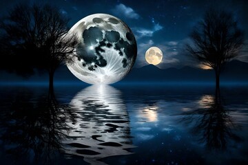 Captivating full moon illuminating clouds and stars in night sky, sky with moon and clouds  