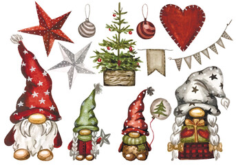 Family Gnomes Watercolor Clipart