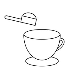 pour a scoop of powder drink in the cup of water icon black outline isolated on white transparent background coffee tea preparation method step way