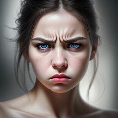 Portrait of an angry annoyed young woman.  Generative AI