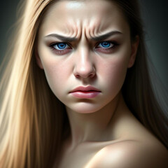 Fototapeta premium Portrait of an angry annoyed young woman. Generative AI