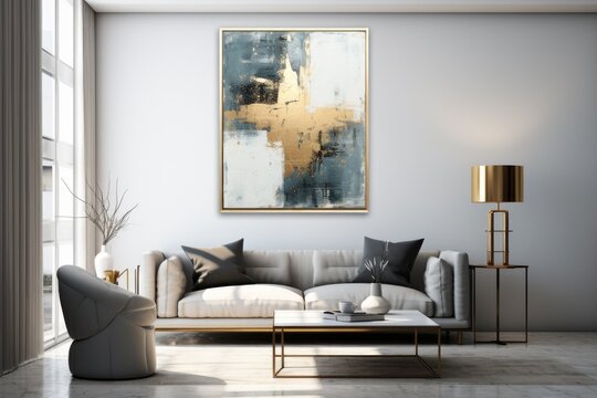 Scandinavian living room interior with abstract painting