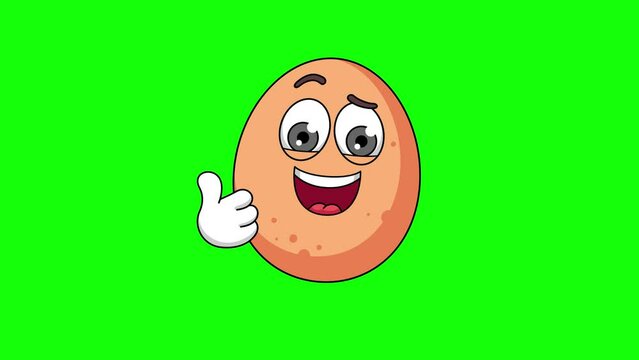 Thumbs-up egg cartoon loop animation on a green screen