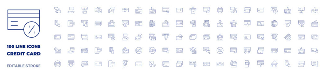 100 icons Credit card collection. Thin line icon. Editable stroke. Credit card icons for web and mobile app.