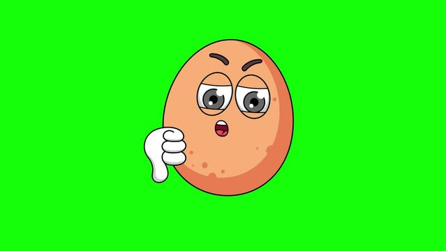 egg cartoon with thumb-down hand, emoji green screen animation