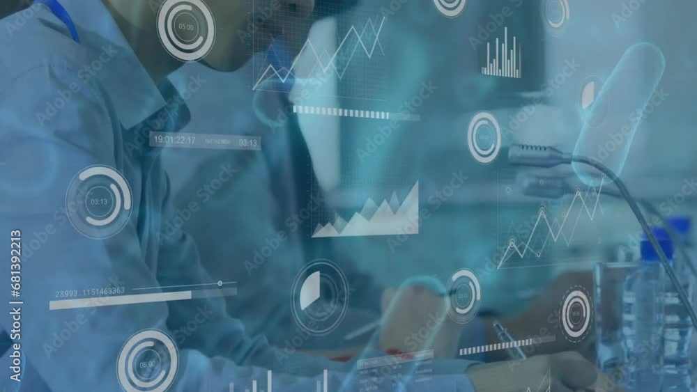 Poster animation of diverse scientists over data