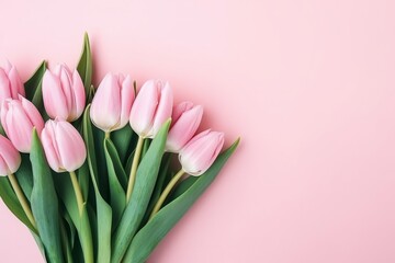 Fototapeta premium Spring holiday tender cute background with pink tulips. Mother day