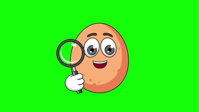 egg cartoon holding a magnifying glass, scanning gesture animation