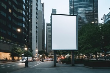 Empty billboard on building Empty of outdoor information signs People passing by on the blurred road by Generated AI