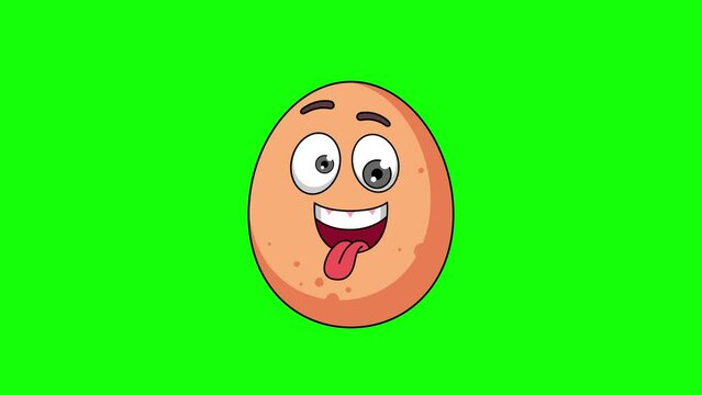 Funny face animation of egg cartoon, mascot on a greenscreen