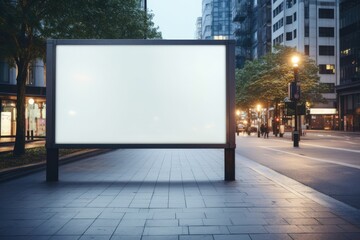 Empty billboard on building Empty of outdoor information signs People passing by on the blurred road by Generated AI