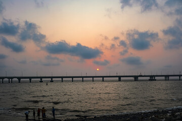 Fototapeta na wymiar Bandra Worli Sea Link, Beautiful Sunset, Mumbai City, Maharashtra.