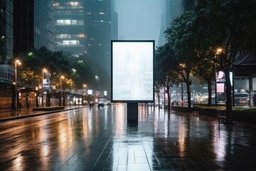 Empty billboard on building Empty of outdoor information signs People passing by on the blurred road by Generated AI