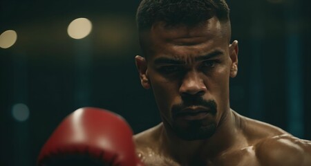 Boxer training. Sport portrait. Closeup photography.