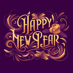 Elegant and luxurious Art Nouveau style Happy New Year calligraphy design