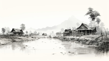 Fototapeta premium Malaysia Kampung beside river