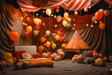 Modern bedroom with festival balloon decorated.