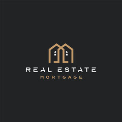 House Logo. Gold House Symbol Geometric Linear Style isolated on Double Background. Usable for Real Estate, Construction