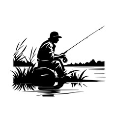 Fisherman Fishing - obrazy, fototapety, plakaty