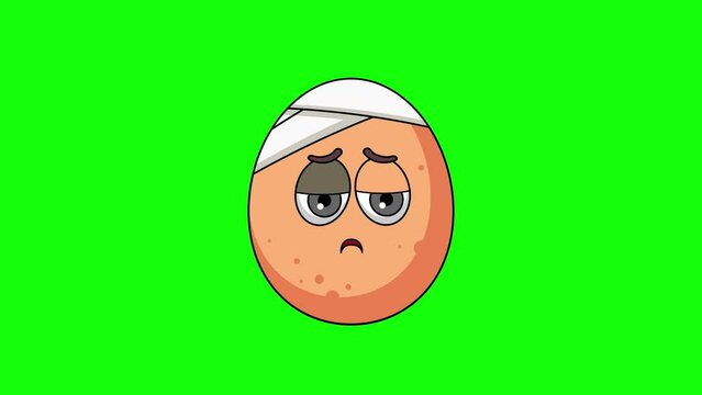 egg emoticon face with head bandage, emoji loop animation