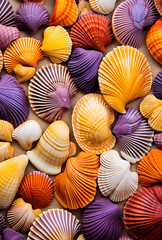 A lot of colorful Seashell collection, closeup, macro, texture, summer time 