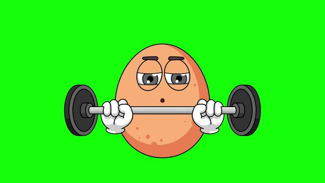 egg emoticon character is in gym with barbell
