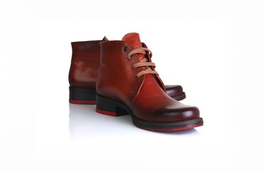 Orange red leather shoes men women unisex beauty fashion style isolated on white background laces store stylish clothes