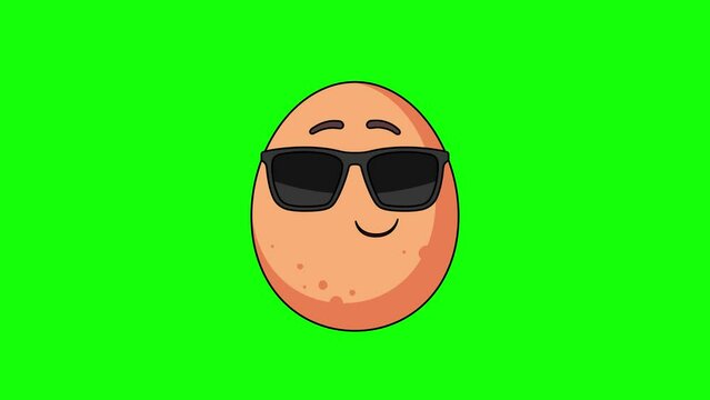 egg emoji cartoon smiling face with sunglasses, emoticon animation