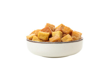 PNG,Fried tofu in a bowl, isolated on white background