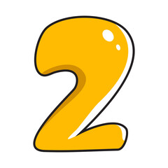 Isolated icon of cute cartoon yellow number 2. Clipart.