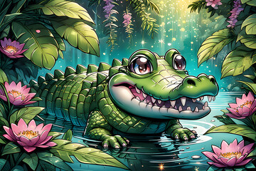 a howard robinson a cute crocodile in the amazonas - obrazy, fototapety, plakaty