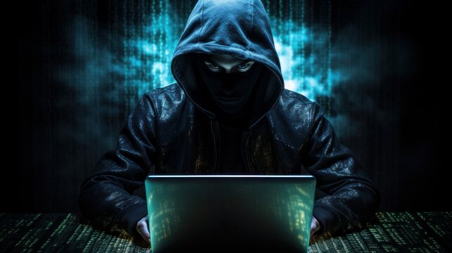 hacker at a computer in a dark room